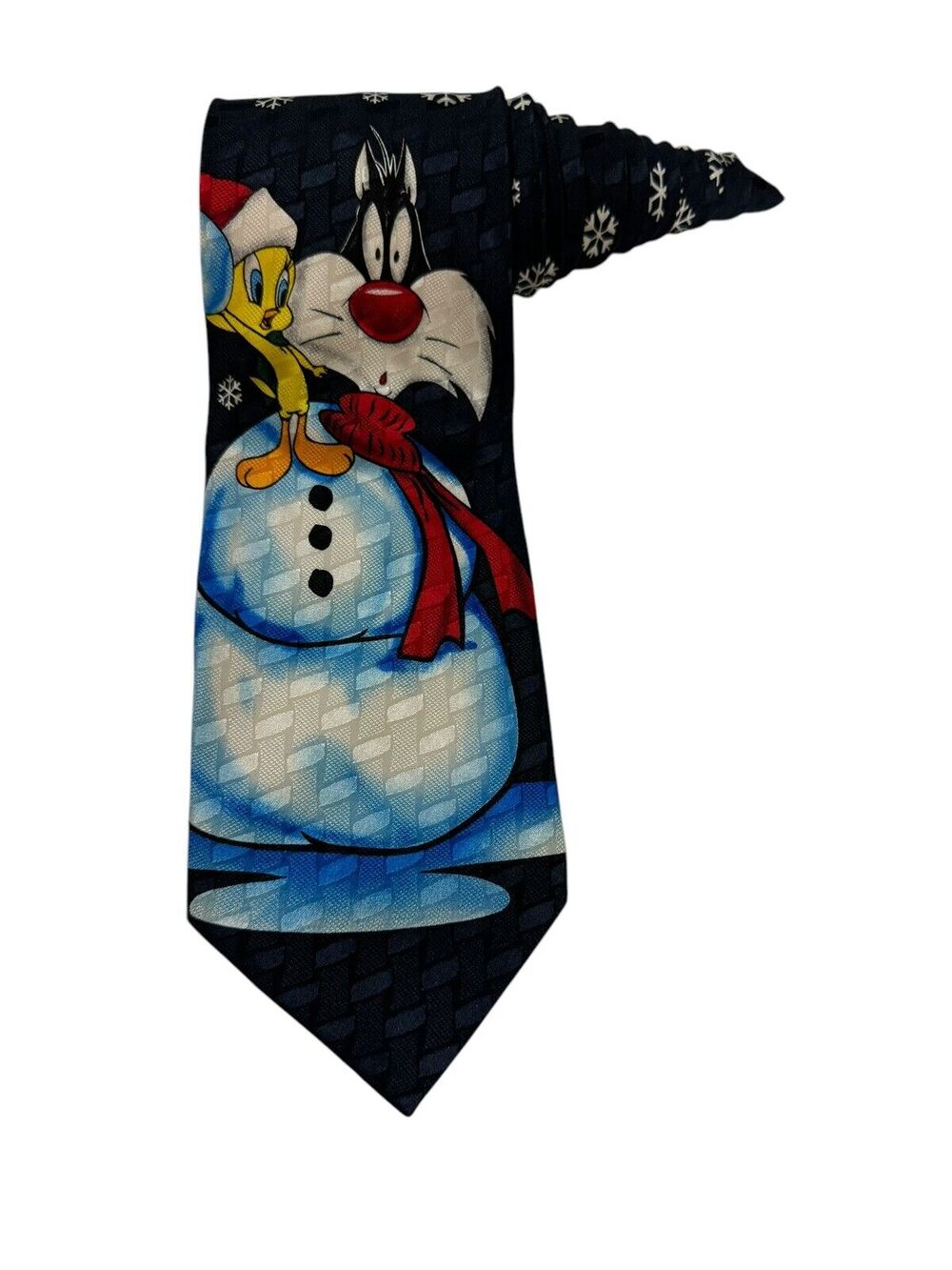 Looney Tunes Mania Sylvester Tweety Snowman Holiday Christmas Vintage Necktie